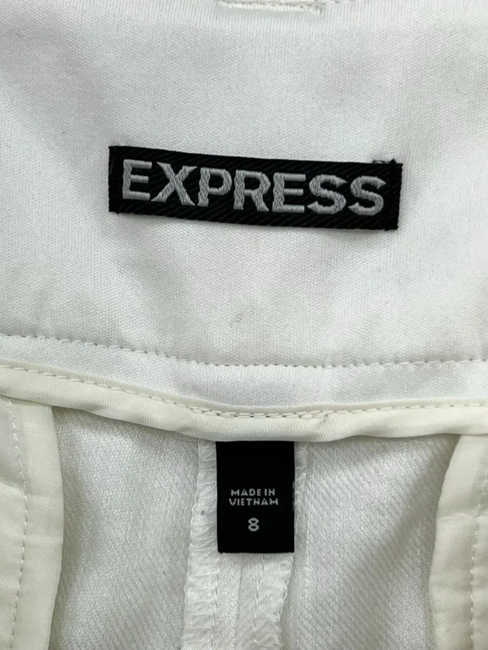 Express Women's Linen Blend Chino Shorts Flat Front Stretch Size 8 White Solid
